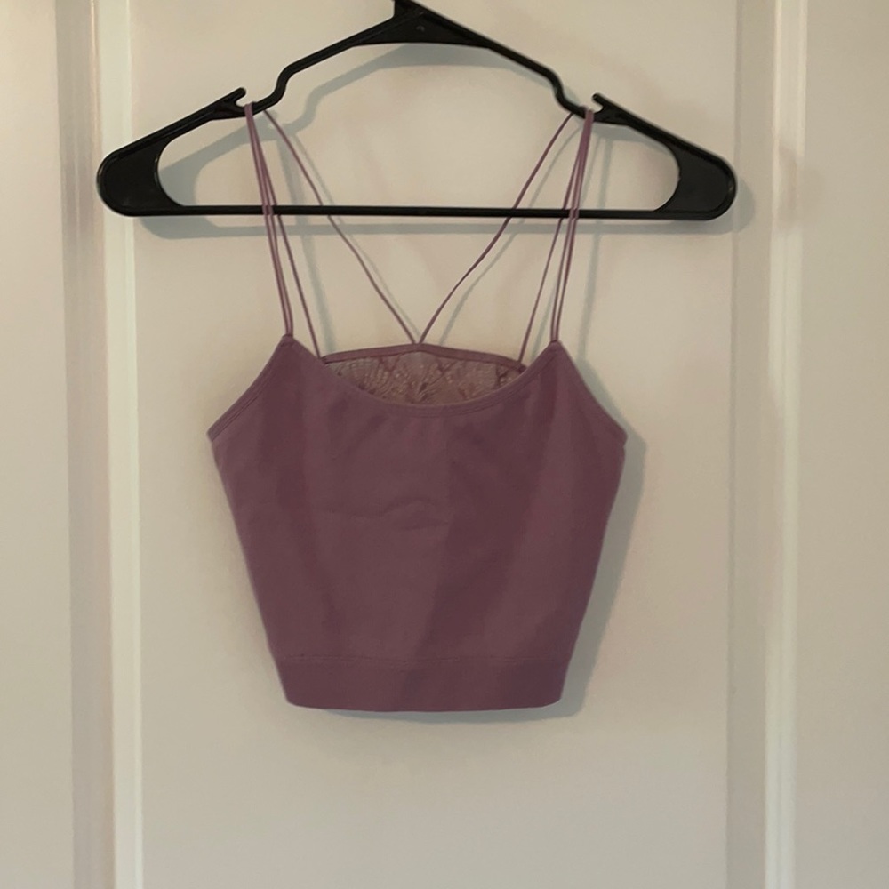 cropped open back lacy ribbed bralette